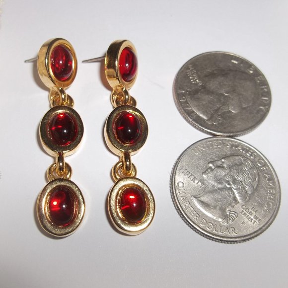 Red and Gold Earrings Long Drop Dangle Jewelry Woman Girl Fashion Accessory A282 - Picture 4 of 6